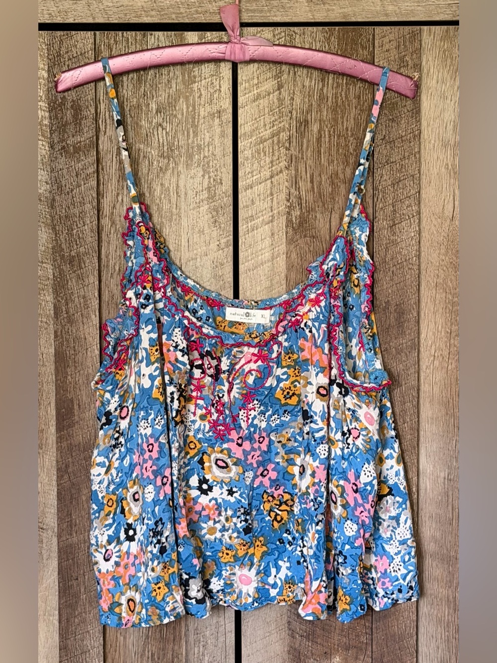 Natural Life Blue Floral Spaghetti Strap Tank Top